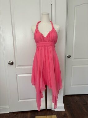 Guess bright Pink fairy Halter Handkerchief Hem Dress